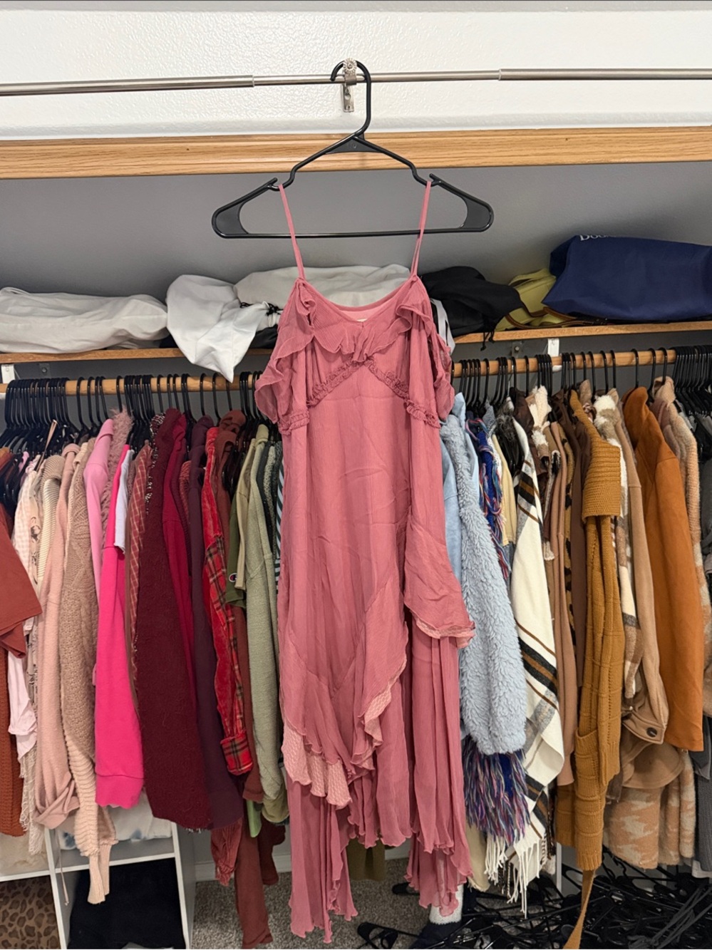 Moulinette Soeurs Dusty Rose Asymmetrical Ruffle Slip Dress